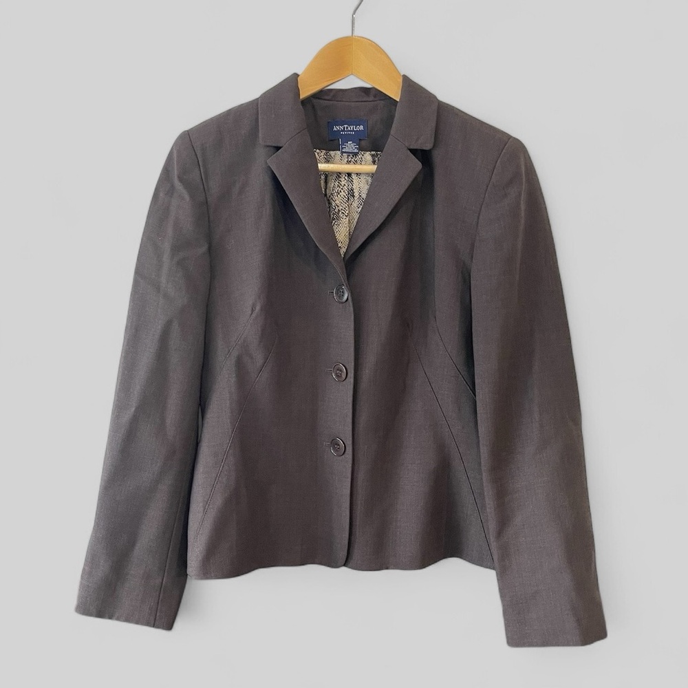 Ann Taylor Womens Wool Blazer Jacket Size 8 Petite Brown Office